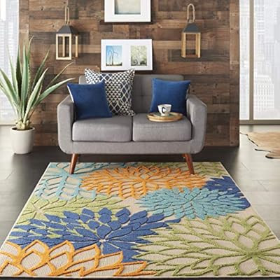 Nourison Aloha Indoor/Outdoor Floral Blue Multicolor 5'3" x 7'5" Area Rug (5'x8') | Amazon (US)