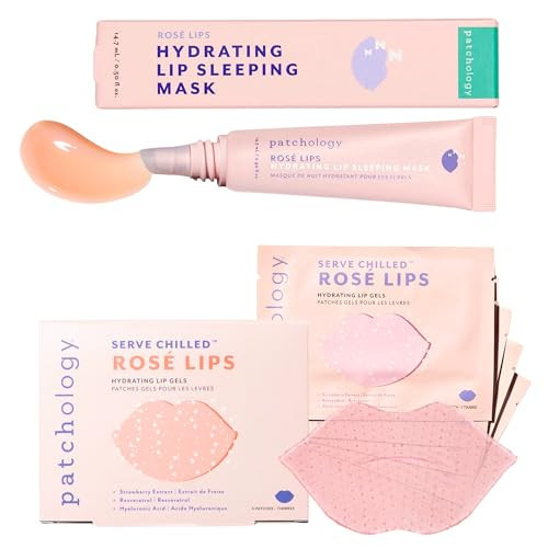 Patchology Rosé Lip Care Duo – Hydrating Lip Sleeping Mask & 5 Moisturizing Gel Lip Masks with Hyaluronic Acid & Resveratrol – Deep Moisture for Chapped Skin with a Soft, Glossy Finish | Amazon (US)
