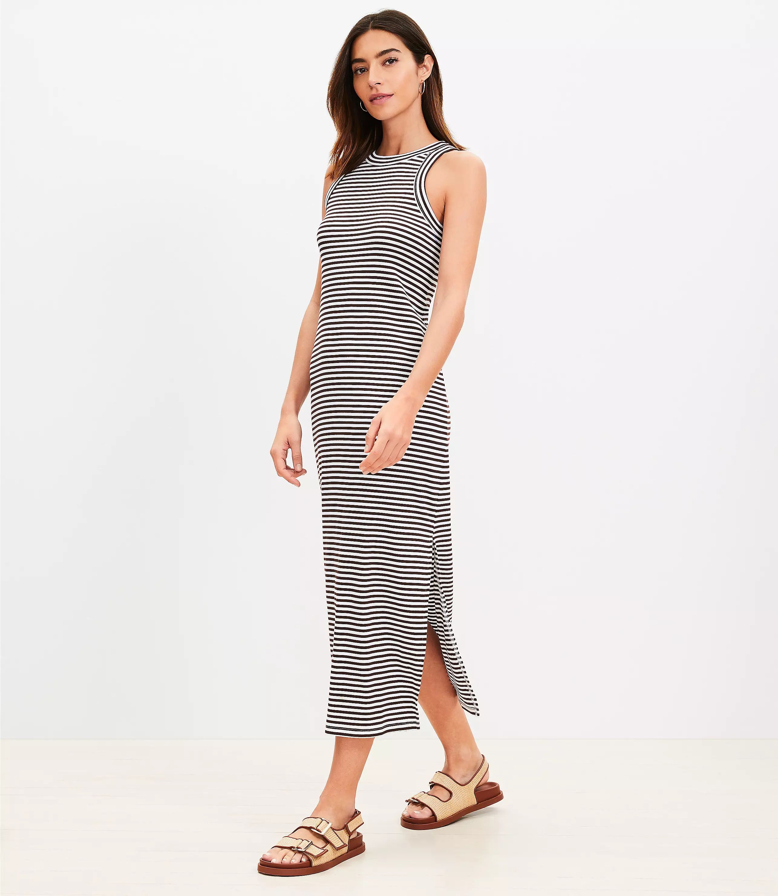 Petite Striped Perfect Ribbed Tank Midi Dress | LOFT