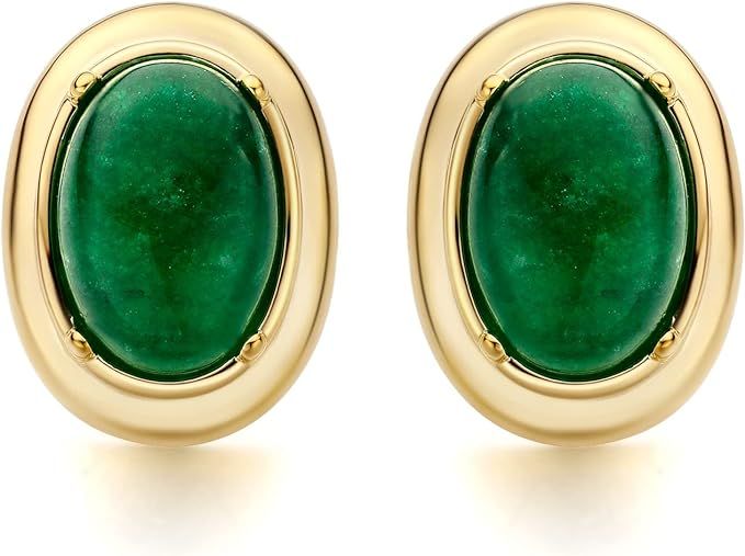 18K Yellow Gold Plated Green Oval Cut Cubic Zirconia Large Green Stud Earrings Ear Jewelry for Wo... | Amazon (US)