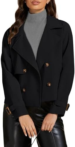 luvamia Cropped Trench Coat for Women Long Sleeve Double Breasted Notched Lapel Casual Loose Fit ... | Amazon (US)