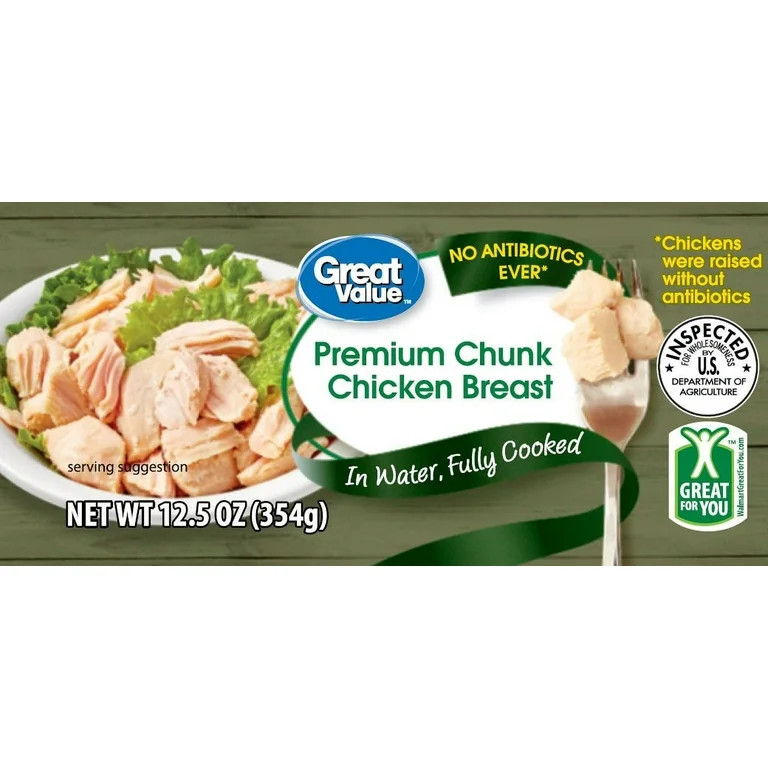 Great Value Premium Chunk Chicken Breast, No Antibiotics Ever, 12.5 Ounce Can | Walmart (US)