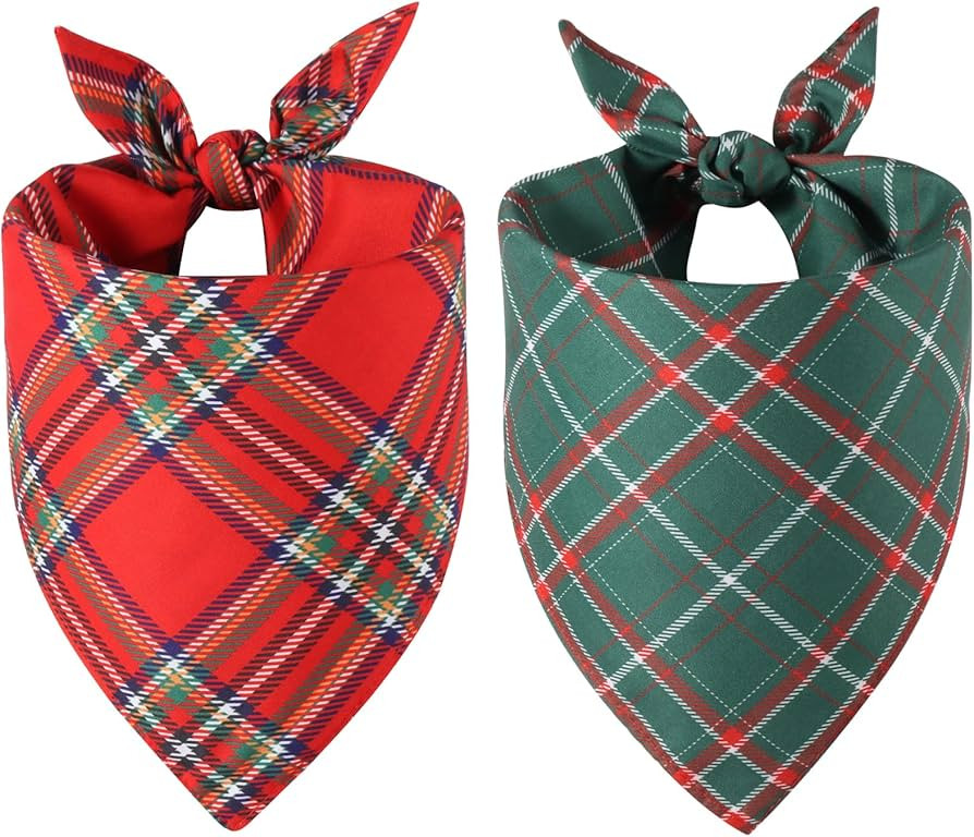 Doncida Red Green Buffalo Plaid Dog Bandanas for Christmas 2 Pack, Reversible Triangle Dog Scarf ... | Amazon (US)