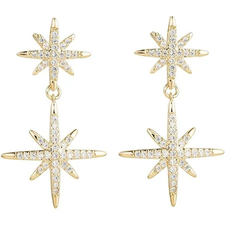 Gold Statement Earrings – Star Earrings – Unique Double Starburst Drop Design – featuring Pave set C | Walmart (US)