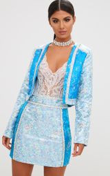 Premium Blue Embellished Cropped Jacket | PrettyLittleThing UK