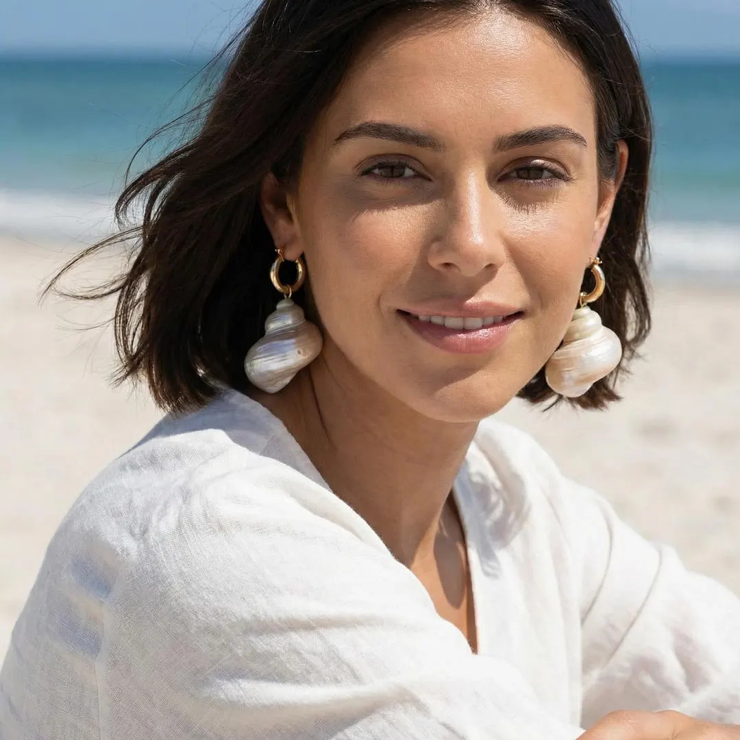 Natural Turban Shell Earrings – Coastal Style Beach Wedding Statement Jewelry | Etsy (US)