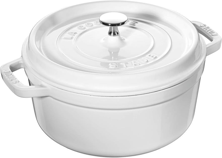 STAUB Cast Iron Dutch Oven 4-qt Round Cocotte, Made in France, Serves 3-4, White | Amazon (US)