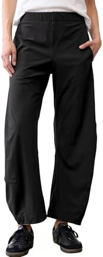 SeeLuNa Women Barrel Travel Pants Elastic Waistband Tapered Leg Baggy Mid Rise Work Trousers Loun... | Amazon (US)