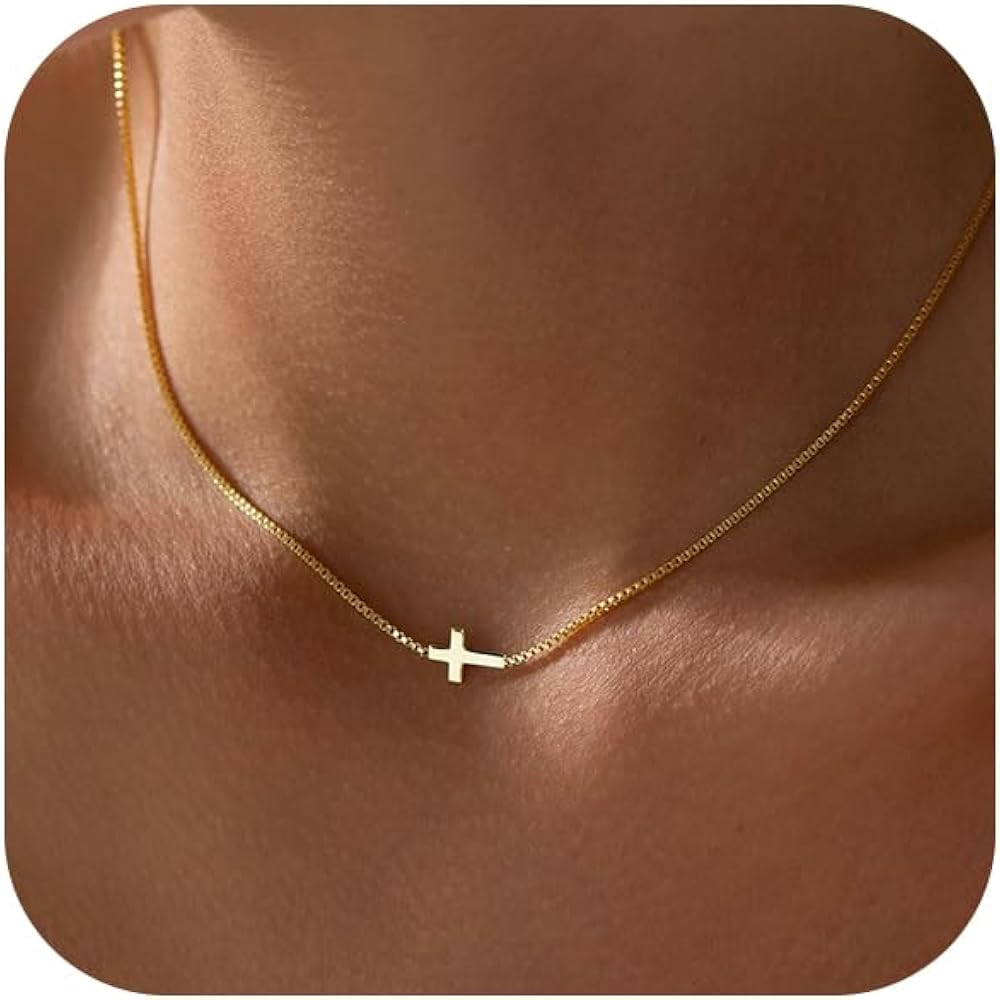 Rotnso Cross Necklace for Women 14K Gold Silver Plated Dainty Small Cross Pendant Choker Simple T... | Amazon (US)