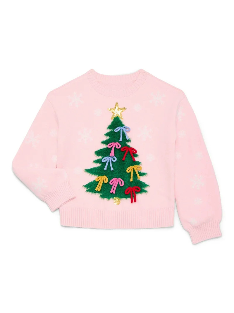 Holiday Time Girls 3D Christmas Tree Sweater with Long Sleeves, Sizes 4-18 & Plus | Walmart (US)