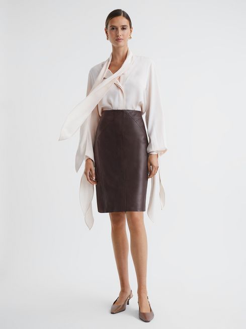 Leather High Rise Midi Skirt | Reiss UK