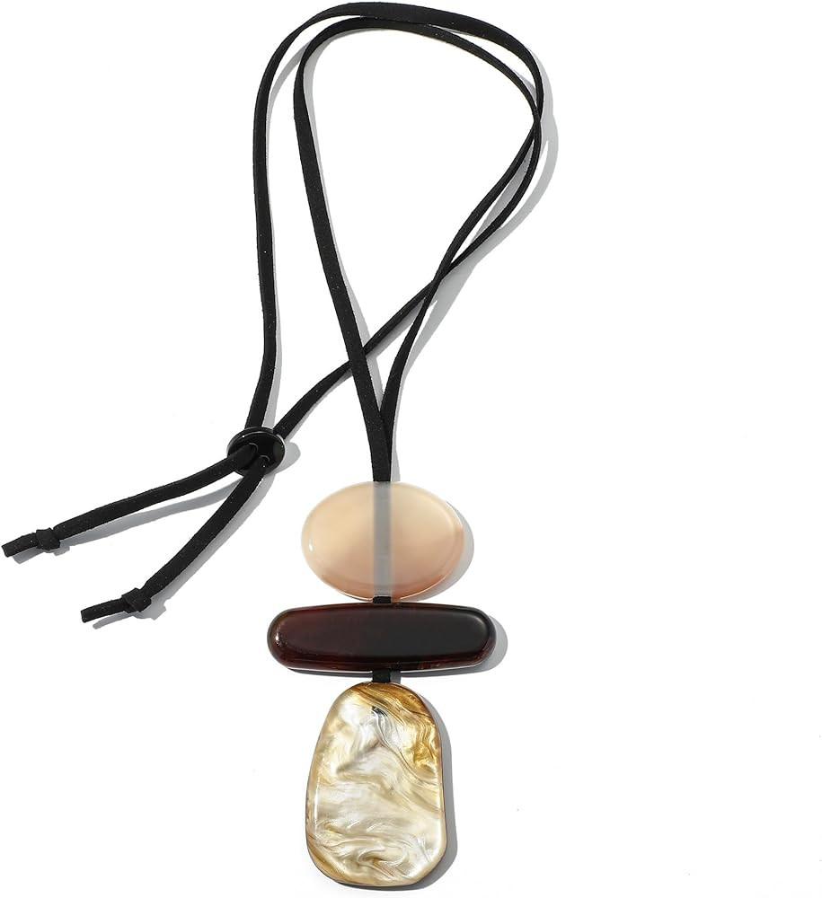 Bohemian Long Pendant Necklace for Women, Artistic Resin Geometric Jewelry with Layered Abstract ... | Amazon (US)