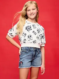 Old Navy x Disney Mickey Mouse Short-Sleeve Cropped Raglan Fleece Sweatshirt for Girls | Old Navy (US)