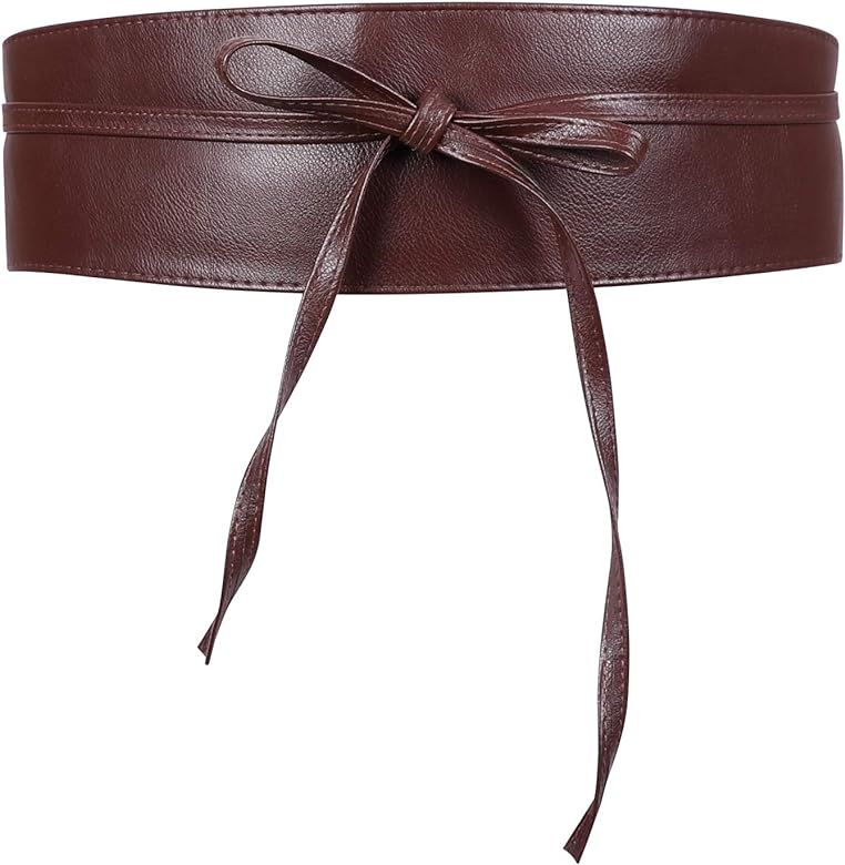 JASGOOD Women Faux Leather Obi Belt, Wide Wrap Retro Waist Belt for Dress | Amazon (US)