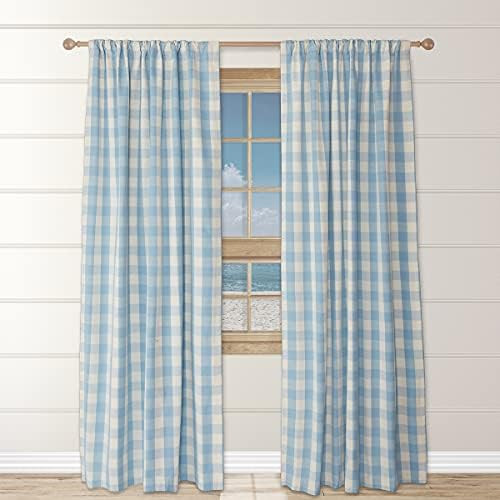Decoberry Mertie - Buffalo Checks, Powder Blue & Off White, Set of 2 - 100% Cotton Curtains, Partial | Amazon (US)