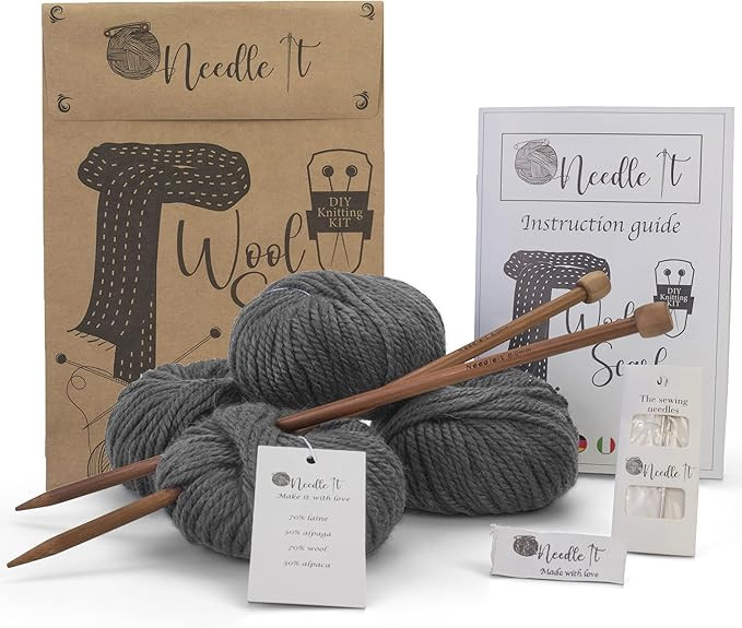 Needle It® - Komplettes Strickset für Anfänger mit Stricknadeln - Strickschal aus Wolle - Gesc... | Amazon (DE)