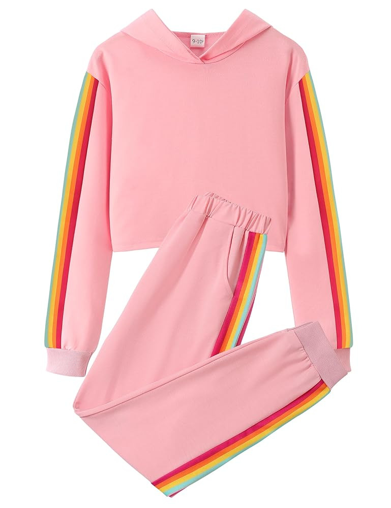 Girls Clothes Hoodies For Girls Activewear Long Sleeve Rainbow Ribbon Sweatshirts And Sweatpants ... | Amazon (US)