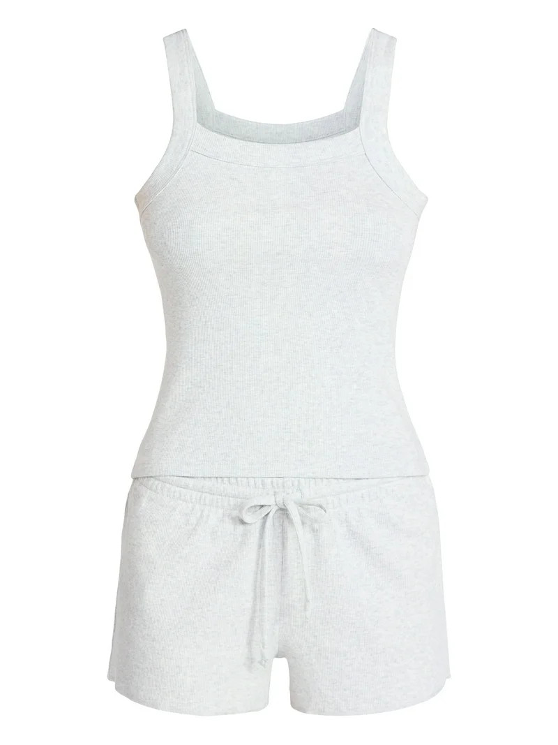 No Boundaries Sleep Ribbed Tank and Shorts Set, 2-Piece, Women’s XXS-3X | Walmart (US)