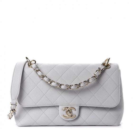 CHANEL Caviar Quilted Flap Bag Light Grey | Fashionphile