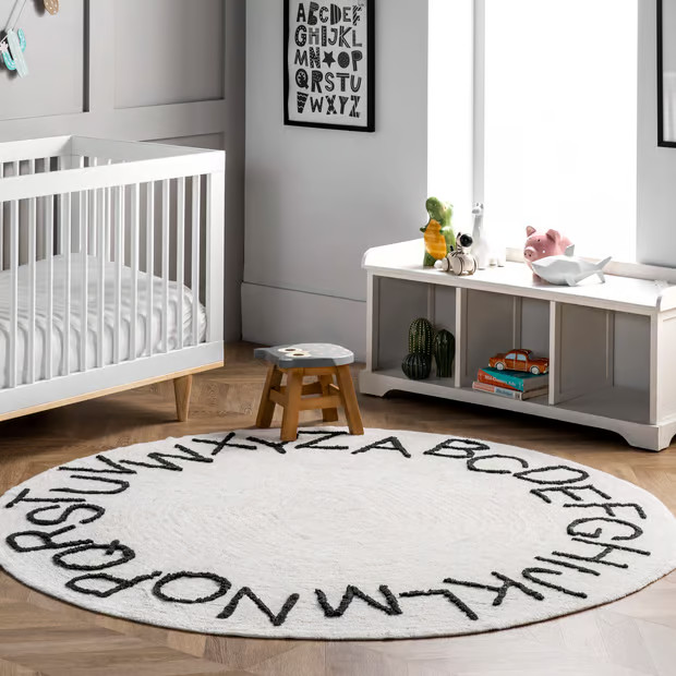 Ivory Alphabet Nursery Washable Area Rug | Rugs USA