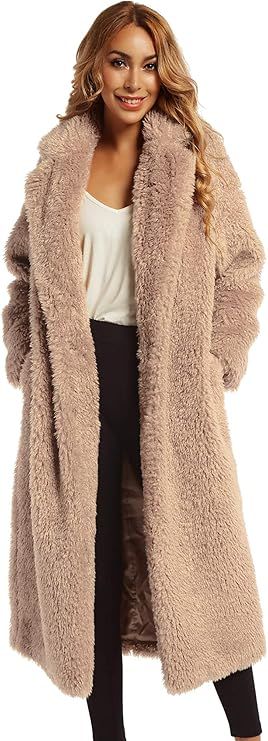 Women Faux Fur Winter Coats Comfort Warm Outerwear Open Front Long Cardigan Overcoat Jacket S at ... | Amazon (US)