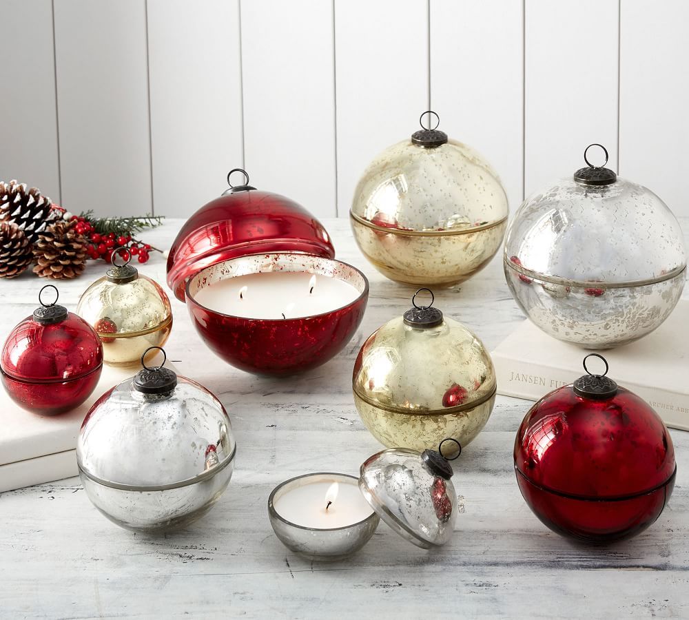 Mercury Glass Ornament Scented Candles - Snow Currant | Pottery Barn (US)