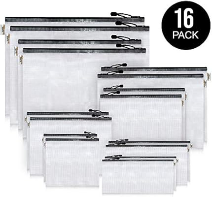 16-Pack Black Zipper Pouch (8 Sizes), Zipper File Bags File Holders with Grid Travel Pouch as Mul... | Amazon (US)