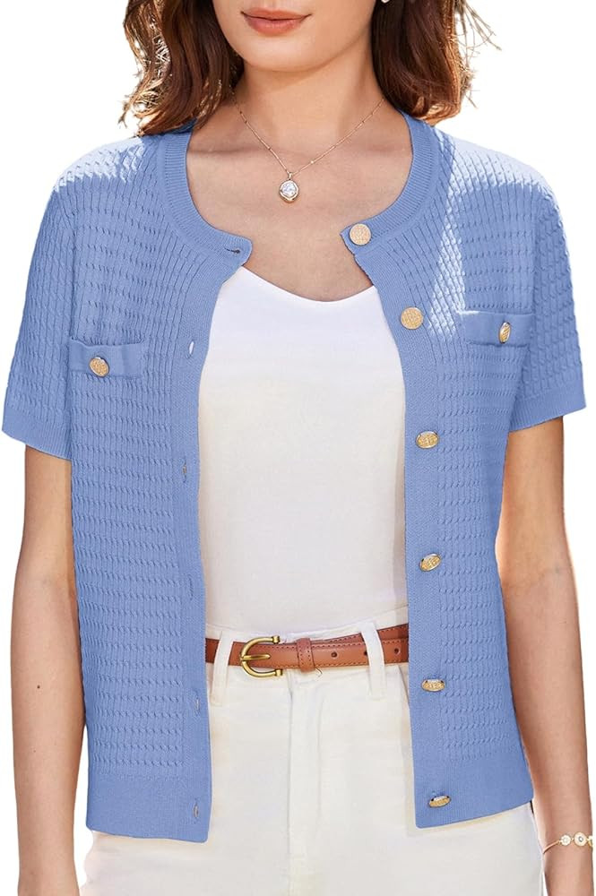 GRACE KARIN 2025 Women's Summer Short Sleeve Cardigan Sweaters Open Front Bolero Shrug Crew Neck ... | Amazon (US)