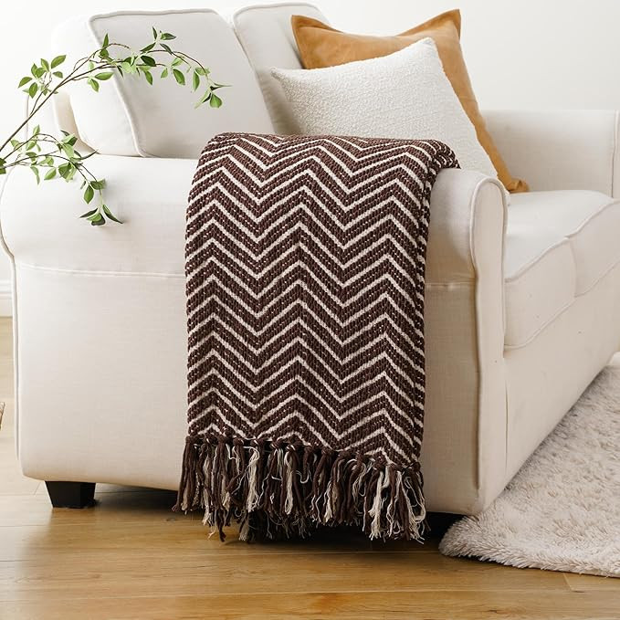 BATTILO HOME Chocolate Brown Throw Blanket for Couch, Decorative Knit Dark Brown Blanket for Bed,... | Amazon (US)