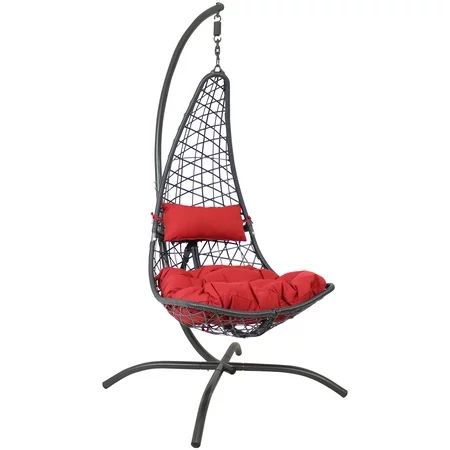 Sunnydaze Phoebe Hanging Lounge Chair with Seat Cushions and Stand - Resin Wicker Outdoor Basket Swi | Walmart (US)