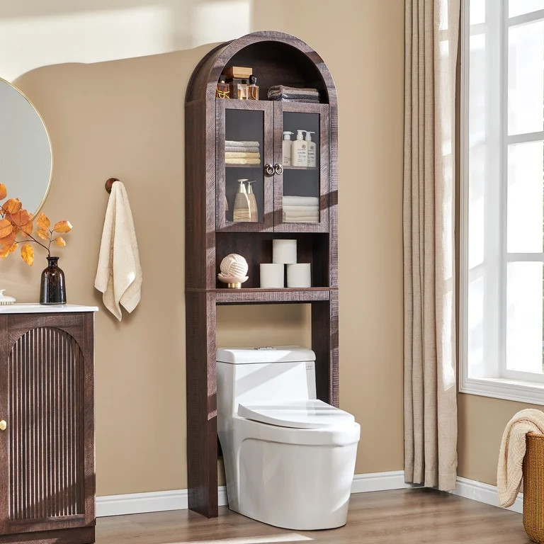 SinCiDo Arched Over The Toilet Storage Cabinet, Modern Bathroom Shelf Over Toilet with Acrylic Do... | Walmart (US)