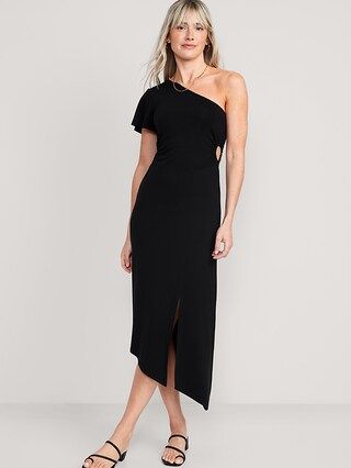 Fitted One-Shoulder Asymmetric Cutout Midi Dress for Women | Old Navy (US)
