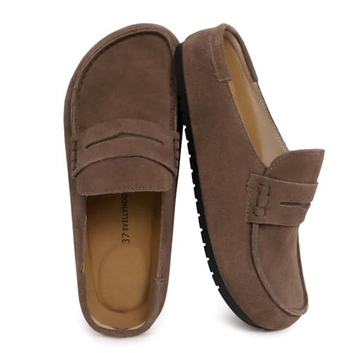 EVELLYHOOTD Lofel |Womens Mens Clogs for Nurses & All-Day Standing | Genuine Suede Memory Foam Arch Support Slip-On Mules Wide Fit Comfort Shoes for Indoor/Outdoor(Size Runs Large),Brown | Amazon (US)