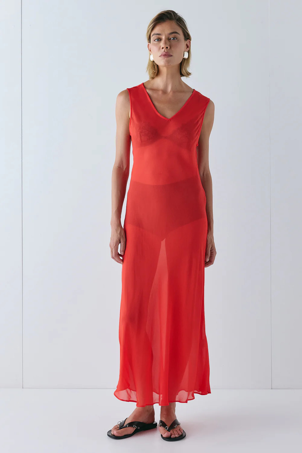 Winona Sheer Midi Dress Red | VRG Grl