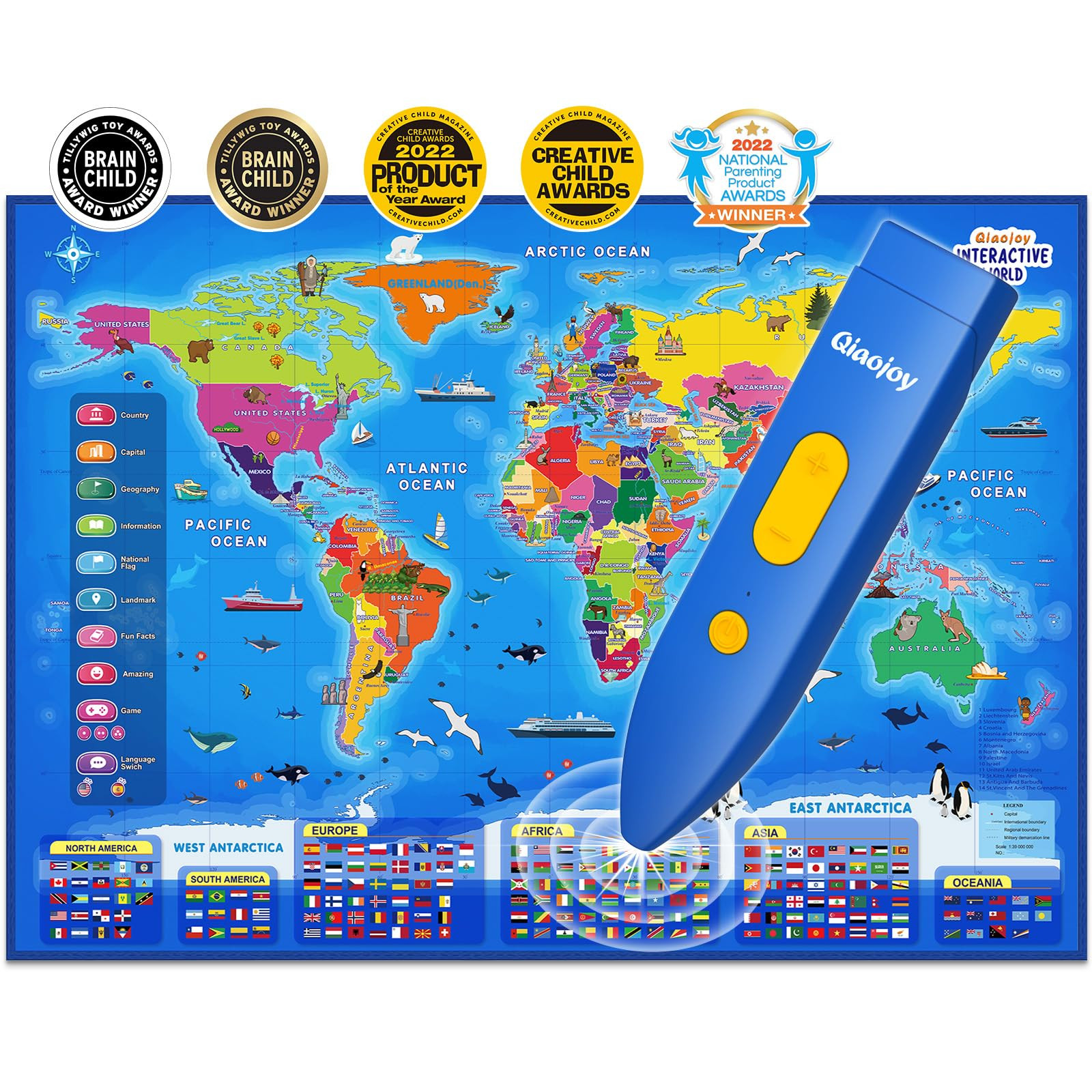 Bilingual Interactive World Map for Kids Learning and Educational Toys, Talking Electronic Kids W... | Amazon (US)