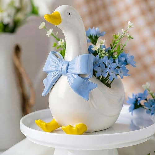 Yiyiring Silly Goose Vase Cute Ceramic Flower Vase for Silly Goose Birthday Party Table Decorative Home Nursery Aesthetic Decor(Blue) | Amazon (US)