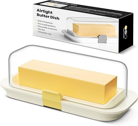 Butter Dish with Lid for Countertop and Refrigerator Door Shelf, Airtight Butter Keeper Container... | Amazon (US)