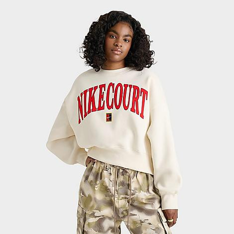 Nike Women's Tennis Court Over-Oversized Crewneck Sweatshirt in Off-White/Pale Ivory Size Small Cotton/Polyester/Fleece | Finish Line (US)
