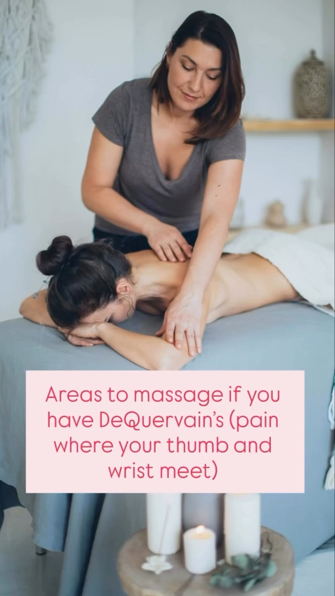 It’s more than just a massage!

But before we continue, don’t forget to SAVE this for later/SHARE with another/FOLLOW us to learn more about your DeQuervain’s!

Even though soft tissue work feels great (and sometimes it does not!), it is beneficial in many more ways!

Soft tissue work:

Helps decrease tightness in muscles.
Helps decrease tightness in the fascia.
Helps improve circulation.
Helps decrease swelling.
Helps break down scar tissue/adhesions.

All of this helps to DECREASE PAIN AND HELP THE HAND/THUMB/WRIST TO HEAL!

So make sure you are incorporating it into your management program! 

By the way, soft tissue work (or massage) is just one part of a therapeutic management program. 

If you would like to learn my entire therapeutic home program then check out my guides!

Click on my link in bio for more info! 

Cheers to decreasing your pain!

#wristpain #dequervains #thumbpain #handpain #carpaltunnel shoulderpain lateralepicondylitis  triggerfinger cubitaltunnelsyndrome cubitaltunnelsyndrome handpainrelief wristpainrelief