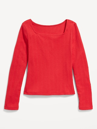 Long-Sleeve Pointelle-Knit Top for Girls | Old Navy (US)