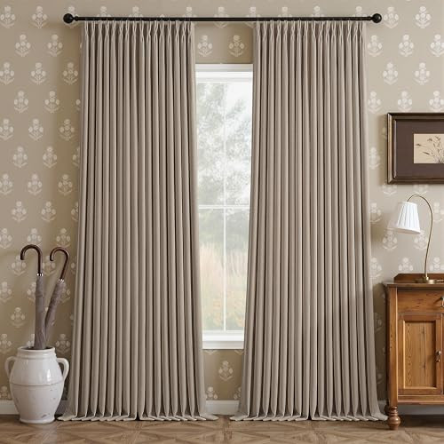 Taupe 90 Inch Blackout Pinch Pleated Curtains 2 Panel Set for Living Room Darkening Thick Linen Textured 100% Black Out Drapes 50 x 90 Inches Long Pinch Pleat Light Blocking Bedroom Burlywood Birch | Amazon (US)