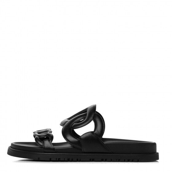HERMES Nappa Extra Sandals 37.5 Black | Fashionphile