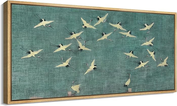 MUDECOR Extra Large Framed Canvas Print Wall Art Serene Skies White Birds in Flight on Teal Antiq... | Amazon (US)