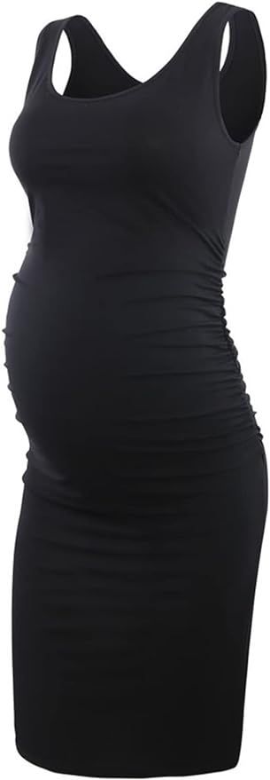 Liu & Qu Women's Maternity Sleeveless Tank Dresses Side Ruching Bodycon Dress for Daily Wearing o... | Amazon (US)