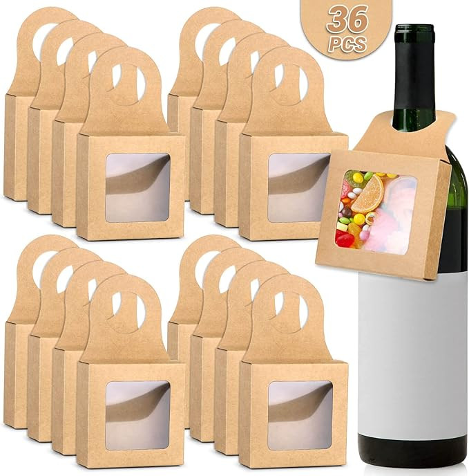 36 Pieces Kraft Paper Wine Bottle Boxes with Window for Gifts, Hanging Foldable Empty Gift Boxes ... | Amazon (US)