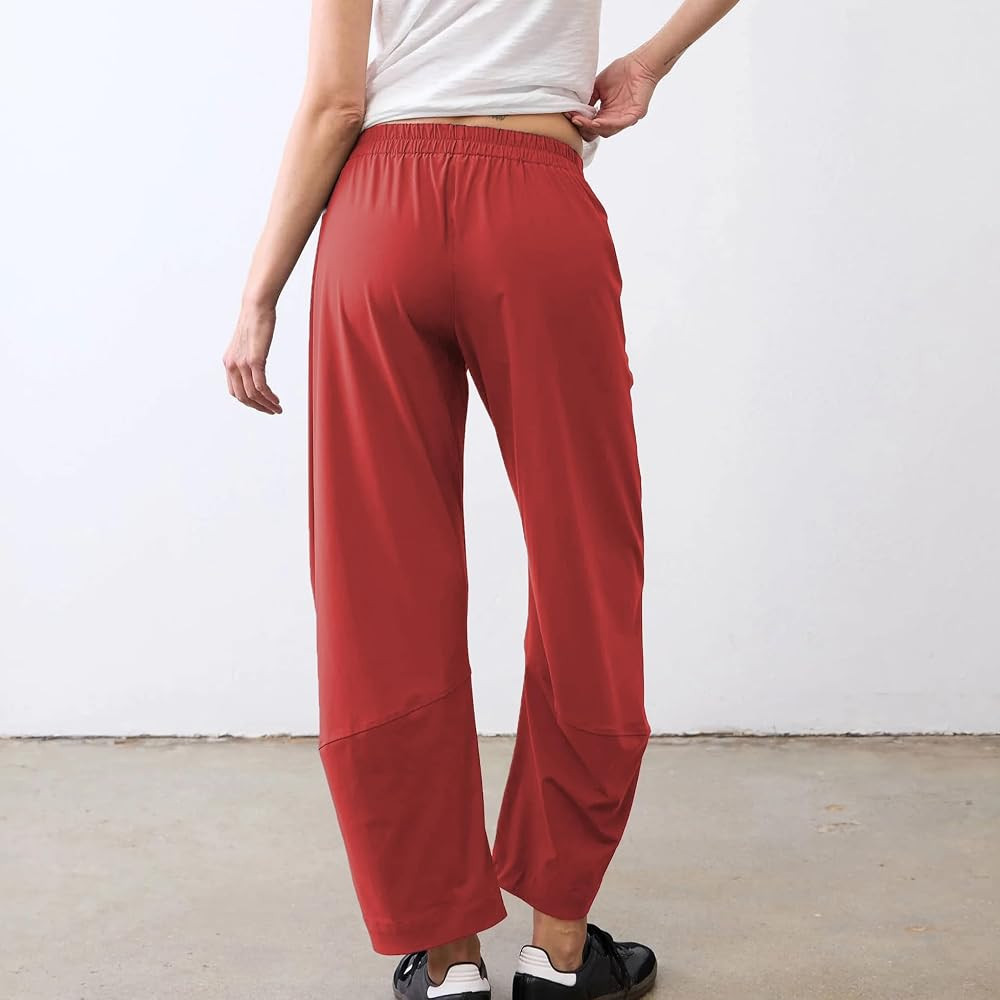 SeeLuNa Women Barrel Travel Pants Elastic Waistband Tapered Leg Baggy Mid Rise Work Trousers Loun... | Amazon (US)