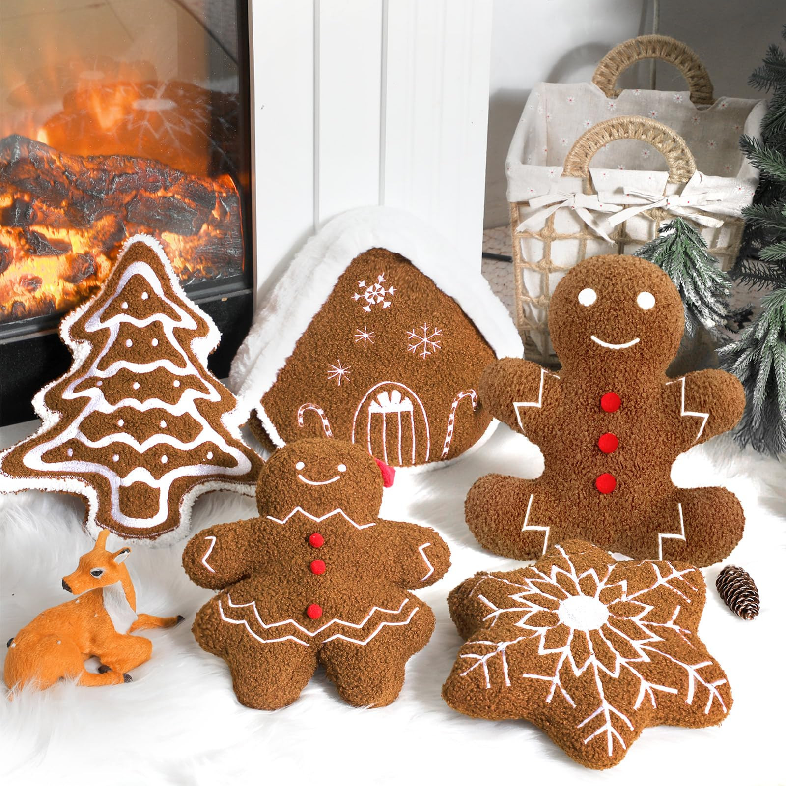 Geelin 5 Pcs Gingerbread Christmas Decorations Christmas Throw Pillows Stuffed Plush Gingerbread ... | Amazon (US)