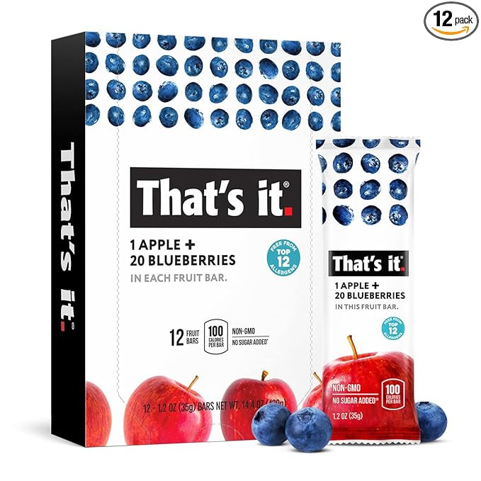 That's it. Apple + Blueberry 100% Natural Real Fruit Bar, Best High Fiber Vegan, Gluten Free Heal... | Amazon (US)