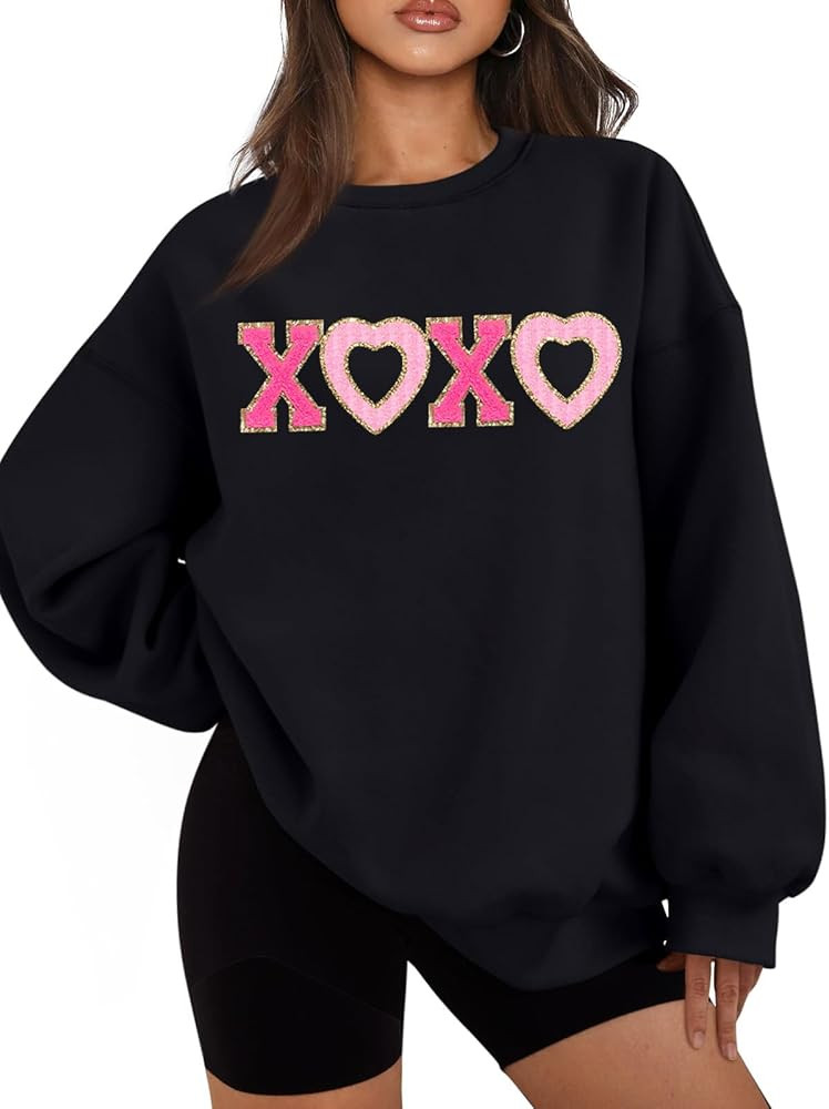 MYHALF Valentines Day Sweatshirt Valentine Shirts: Womens Oversized Embroidered Crewneck Tops Hol... | Amazon (US)