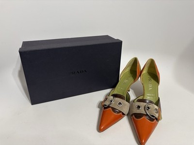 Vtg Prada Multicolor Suede Leather Buckle Kitten Heels 37 | eBay US